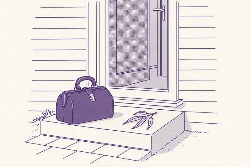 Illustration — a doctor’s bag on a front doorstep.