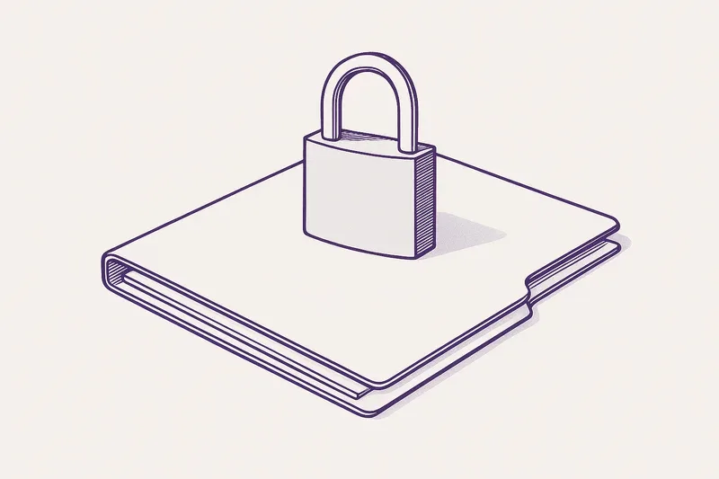 Illustration — a padlock resting on a closed folder.
